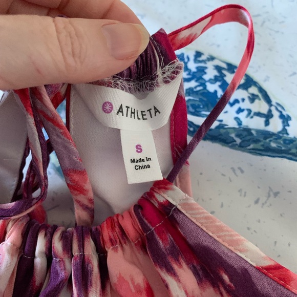 Athleta Kelani Magenta Pink Ikat Rayon Halter Dress Built in Bra size Small - Picture 4 of 8